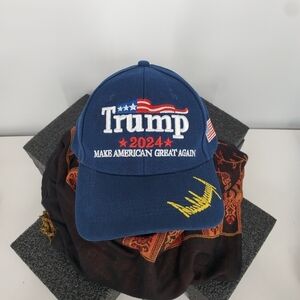 Trump 2024 Embroidered Signature Make America Great Again Rope Cap Blue Hat